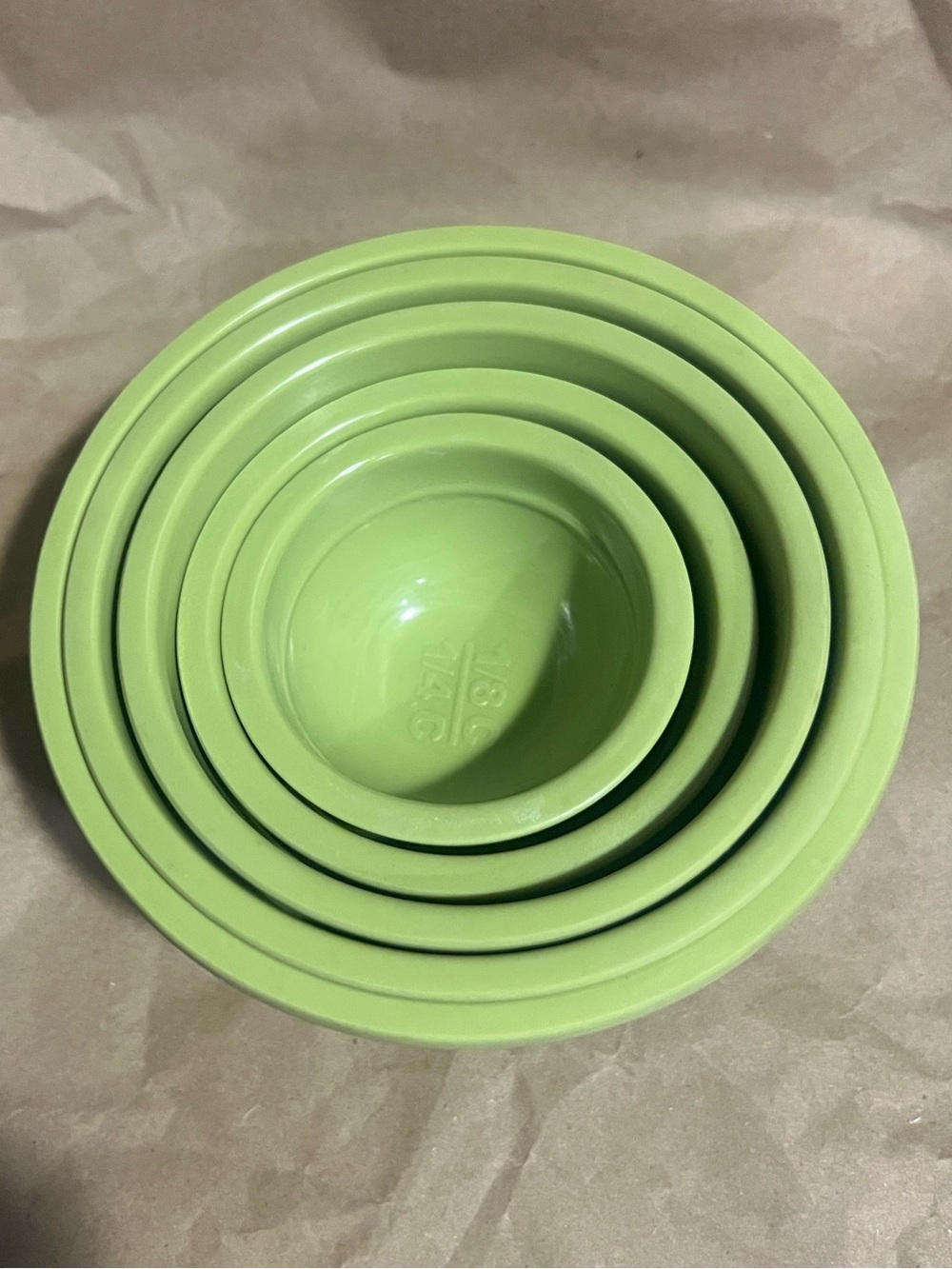 Authentic Vintage True Melmac Avocado Green Nesting Measuring Bowls Set of 5